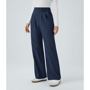 Halara Navy Causal High Waisted Pleated Wide Leg Pants Women's Size S Tall